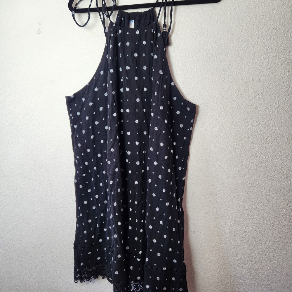 Old Navy Halter Neck Boho Dress Ditsy Floral Gauze Lace Hem Tassel Tie Plus size